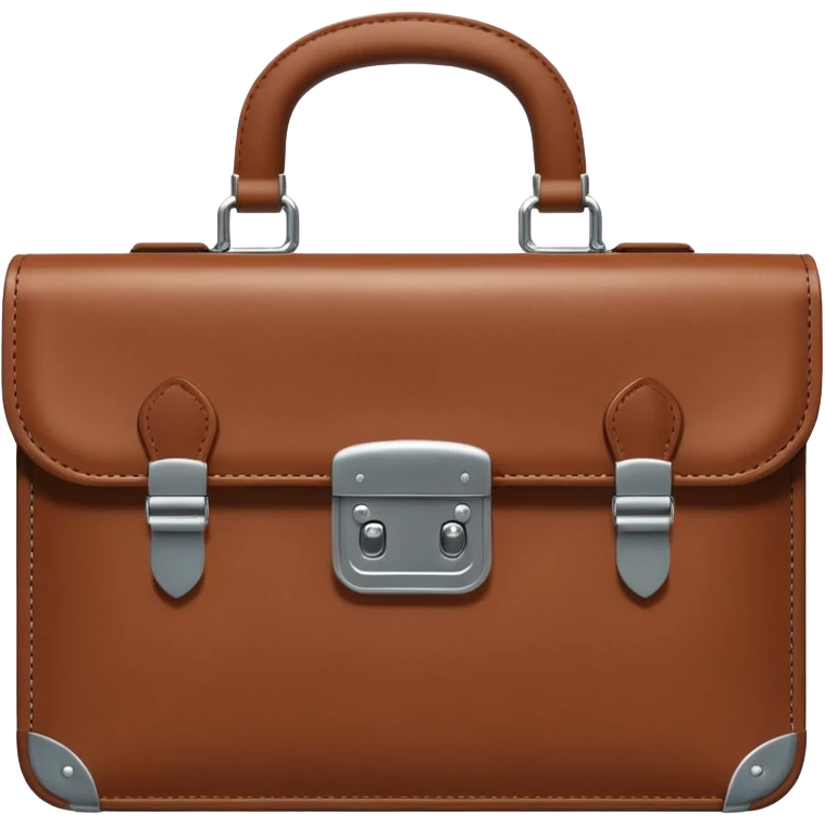 A 3D cartoon brown leather briefcase with a metal clasp, placed on a clean surface, soft studio lighting, Memoji-style realism. emoji