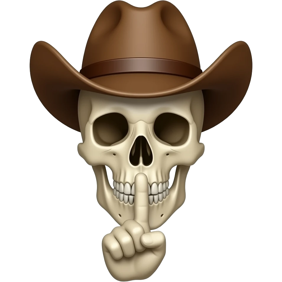 Cowboy Skull with his index finger to his lips, shhhh emoji