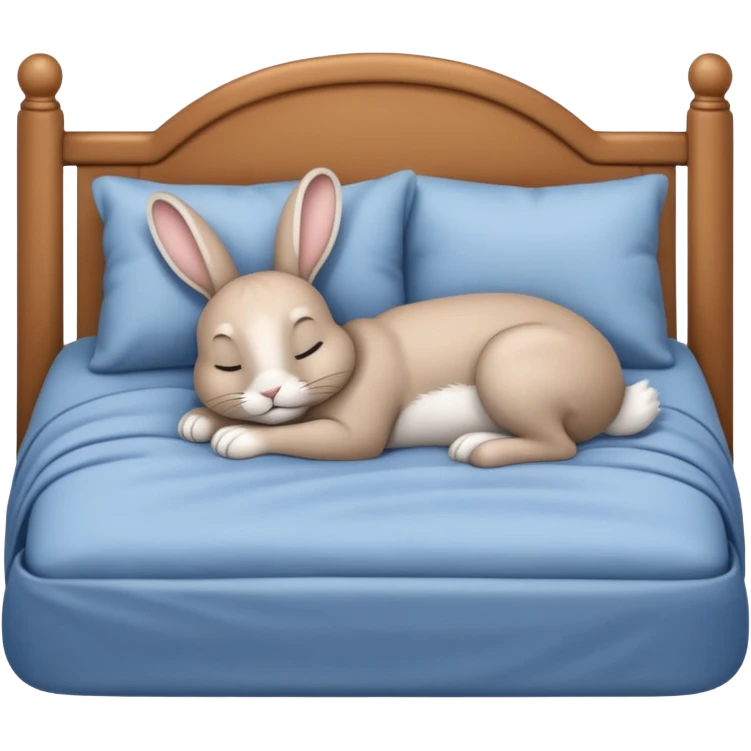 cartoon rabbit sleeping soundly in a big bed by itself with its eyes closed and no stuffed animals emoji