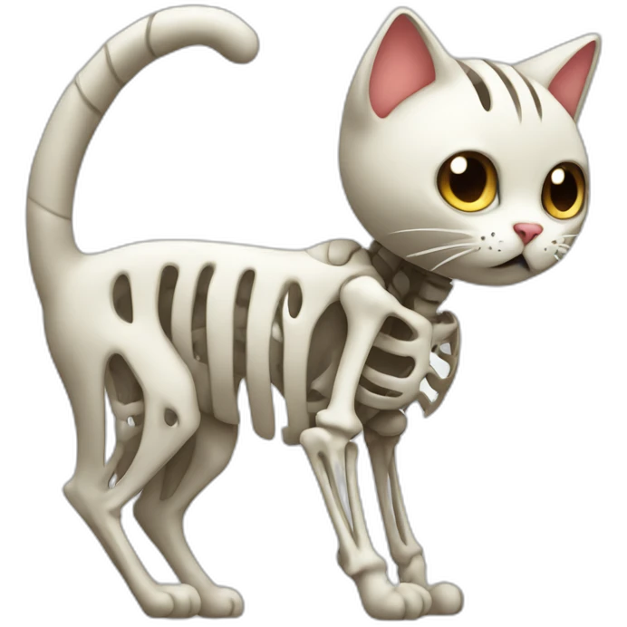 cat with skeleton body and heart emoji