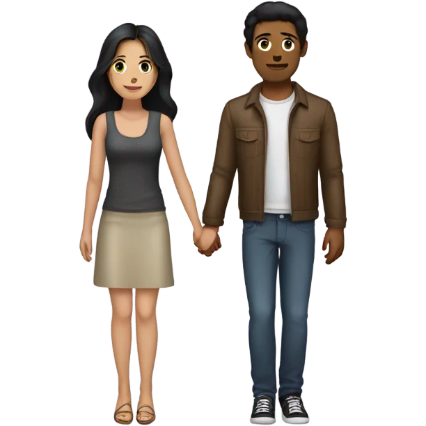 a couple holding hands. the guy has black hair and the girl has brunette hair. emoji