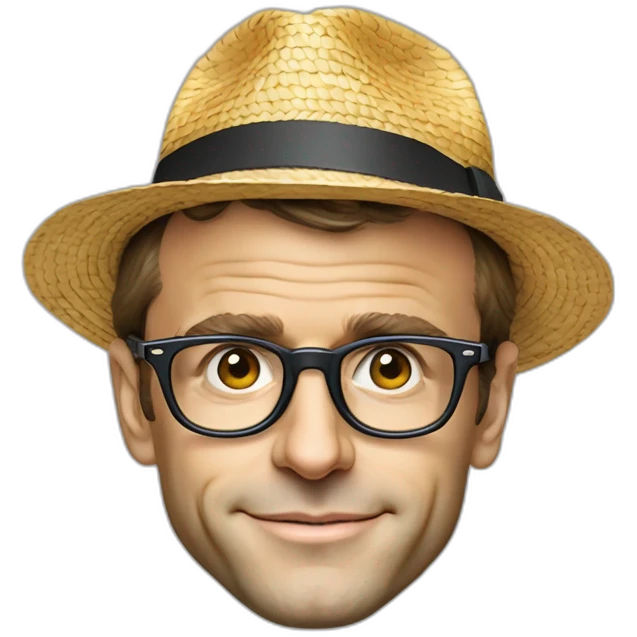 Emmanuel Macron avec des lunettes de soleil et un chapeau de paille  emoji