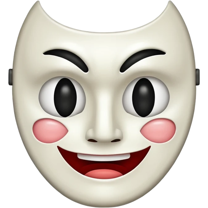 Half happy half sad face, split down middle half smile half frown on white theater mask with hollow mouth and hollow eyes emoji