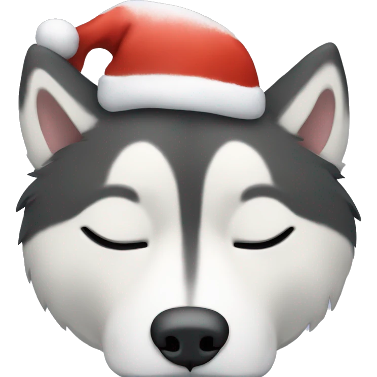 Sleeping husky with Christmas hat emoji