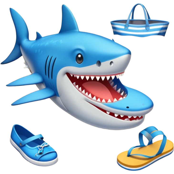 Tiburón con zapatos azules en la playa emoji