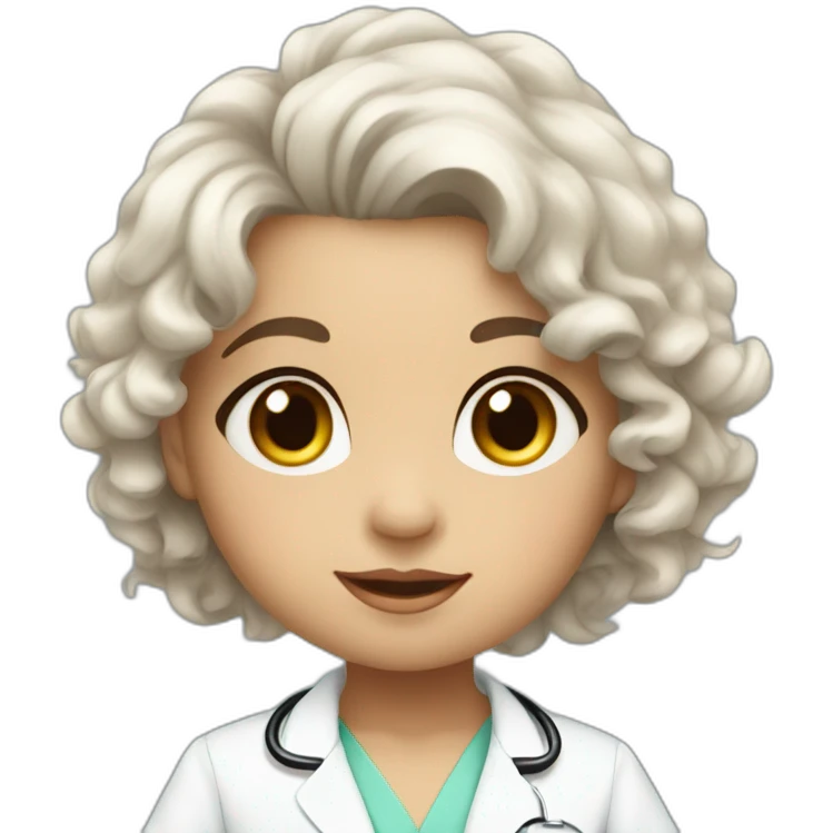 beautiful baby girl with dark wavy hair brown eyes wearing a doctor suit and very rich emoji