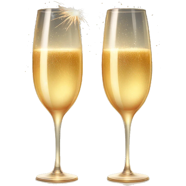 Realistic glass of champagne with lit sparkler stick candles in the glass with it les emoji
