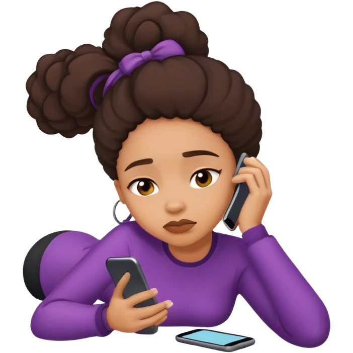 lightskin black lady laying down scrolling on phone bored emoji