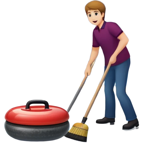 please, make An icon featuring the curling rink, with its distinctive circles and a vibrant crowd in the stands. Snowflakes fall outside the arena, and bright lights illuminate the ice. a close-up curling stone sliding across the ice, with a broom nearby. Transparent background. emoji