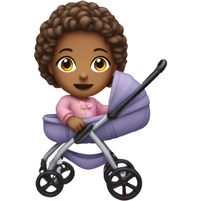 Girl from above perspective with baby doll in stroller emoji