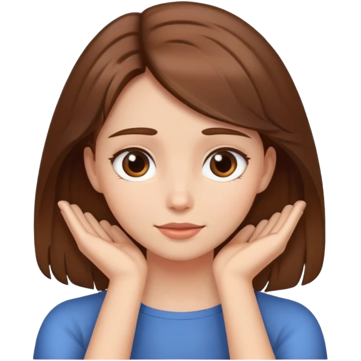 Girl with brown hair with her hands around her neck herself out. emoji