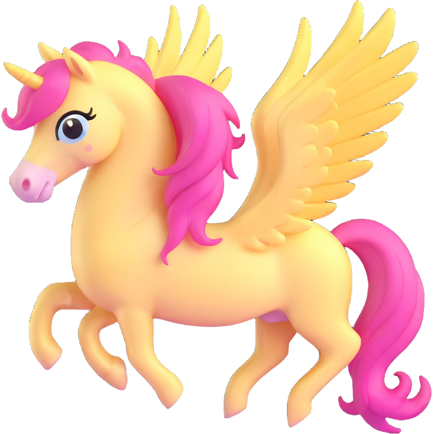 full body pastel yellow pony with pink mane, wings visible, soft colors emoji