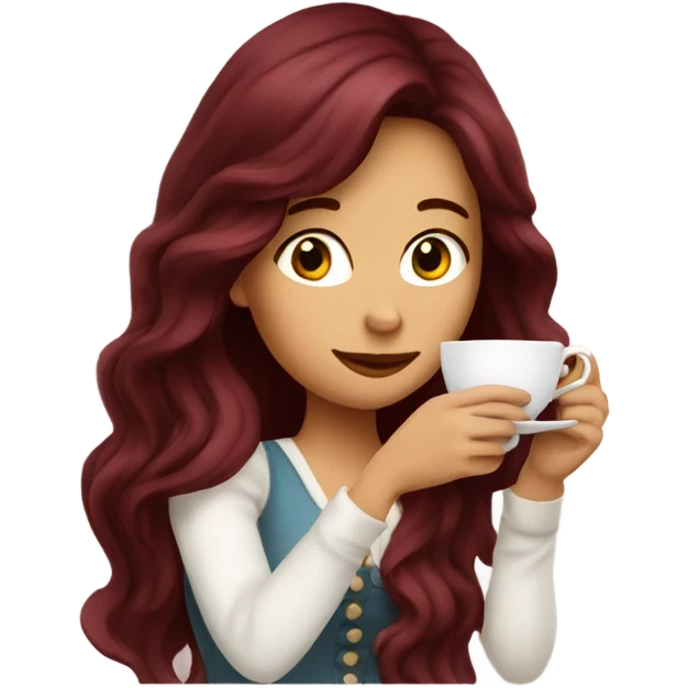 Beautiful burgundy long haired woman sipping tea emoji