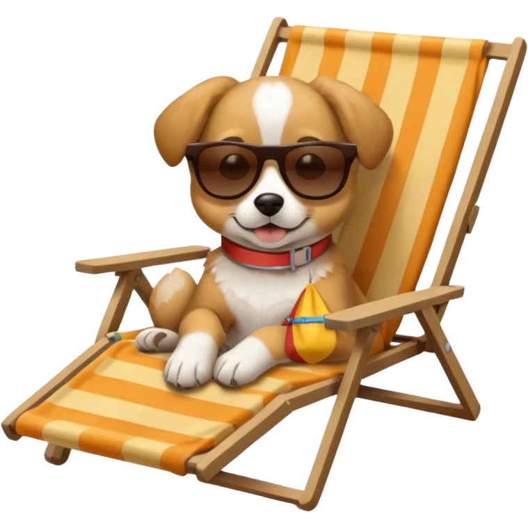 dog lying beside beach on chair with sunglasses emoji