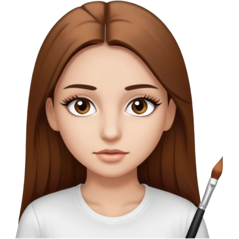 Chica de pelo liso ,largo clean look  y marrón con ojos color marrón  y una camiseta blanca y la piel blanca con pestañas y maquillada clean look  emoji
