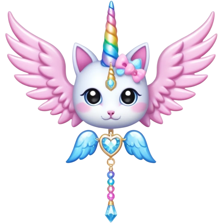 Kawaii decora cutecore starlight staff with wings and cute unicorn cat charms emoji