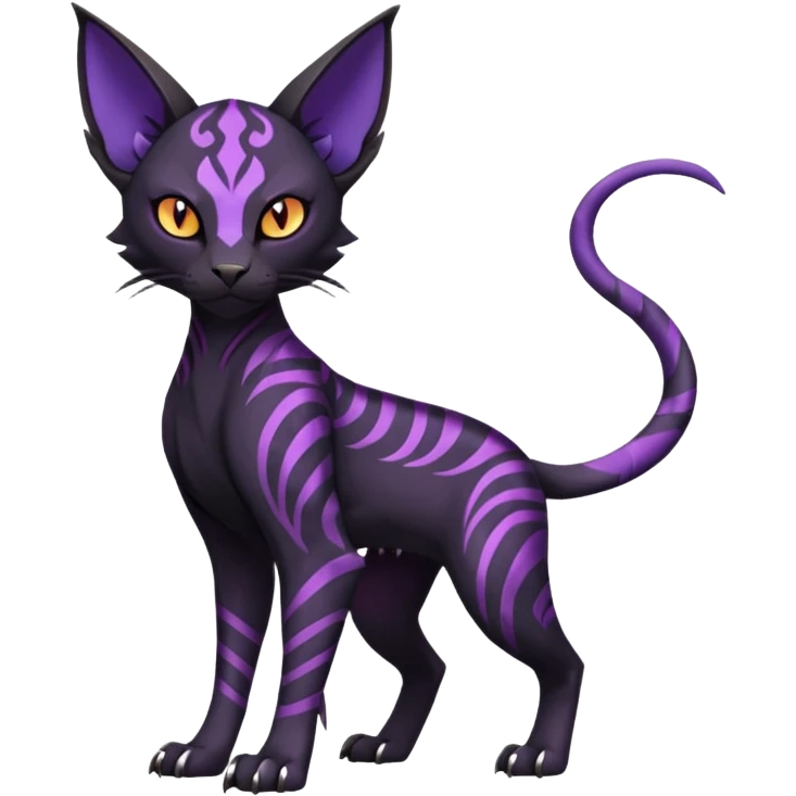 Black edgy Noivern-Litten-Sphynx-Lykoi-Caracal-cat-Fakemon full-body emoji