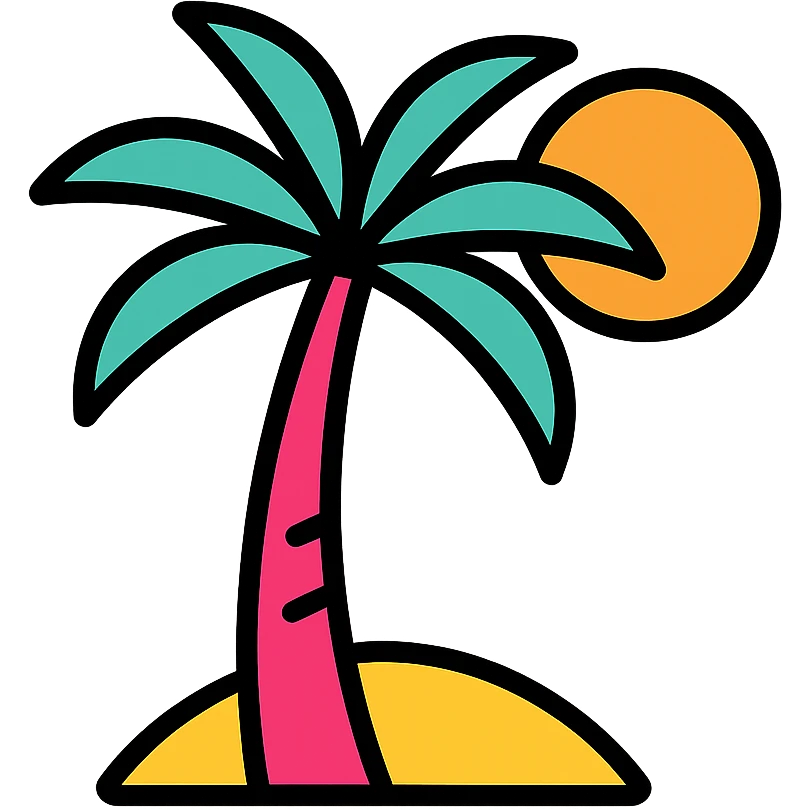 color outline icon of palm tree and sun inspired by GTA 6 emoji