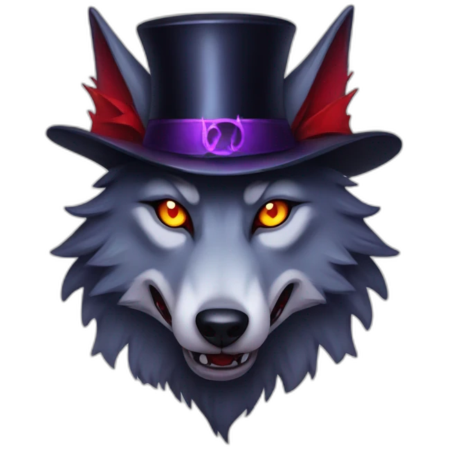demonic wolf with a pentagram top hat and a mysterious night emoji