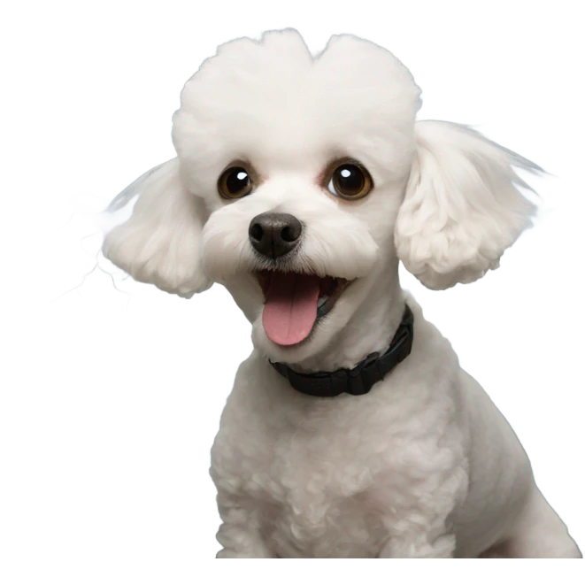 Small white poodle in a tornado show the tornado emoji