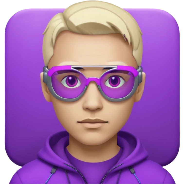 Cyberpunk man head 3d puruple cyber-glasses half rotate face emoji