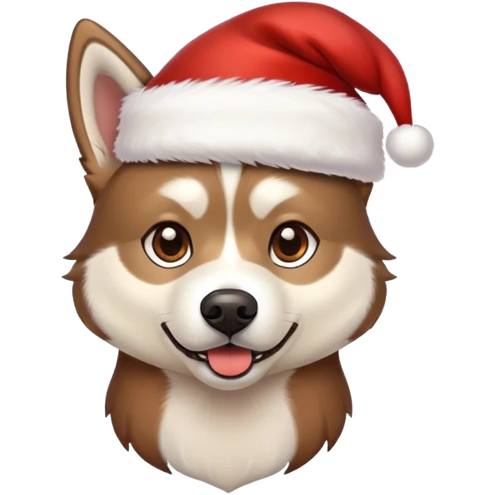 brown husky with a santa hat emoji