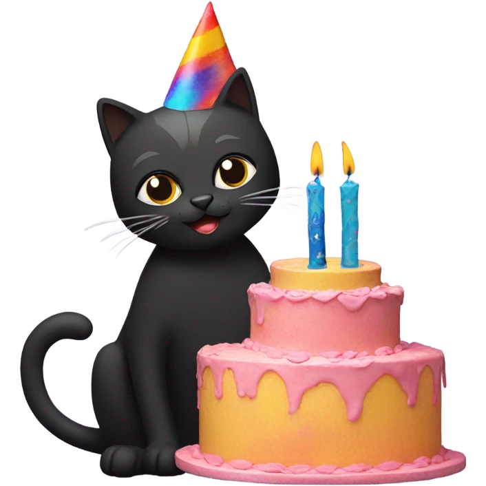 black cat saxophone with birthday cake emoji