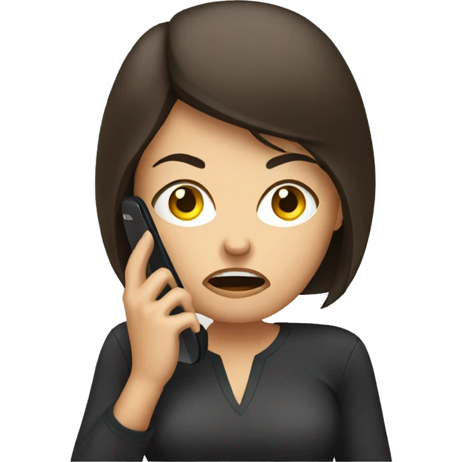 Brunette angry Woman talking on cell phone emoji