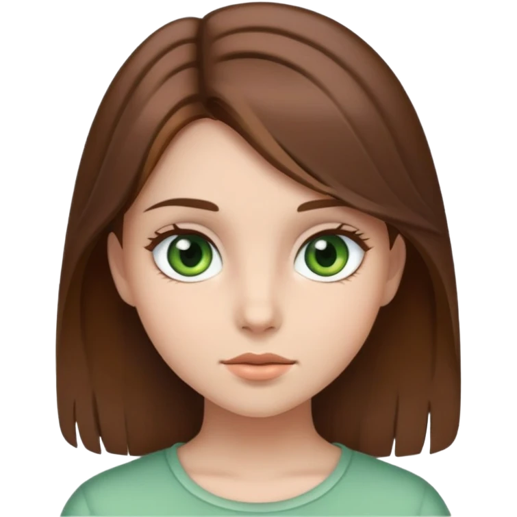 chica con pelo café, tez blanca, y ojos entre verdes y grises  emoji