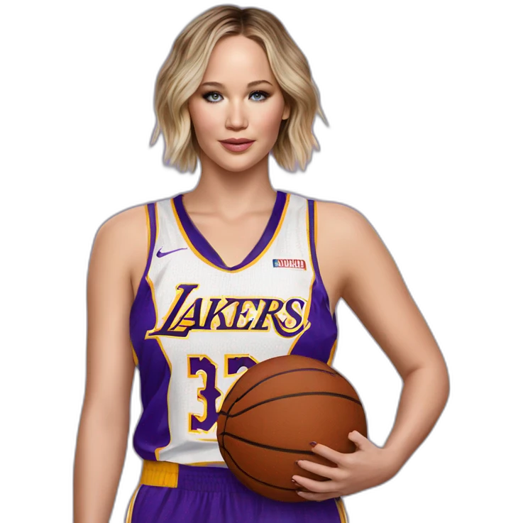 jennifer lawrence wearing lakers jersey emoji
