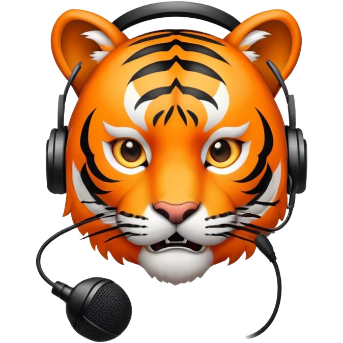 tiger face with headset and microphone for Twitch emote emoji