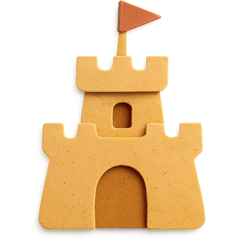 sand castle with layered paper effect on a white background in paper-craft style emoji