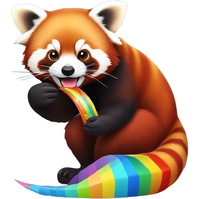 Red panda eating rainbow emoji