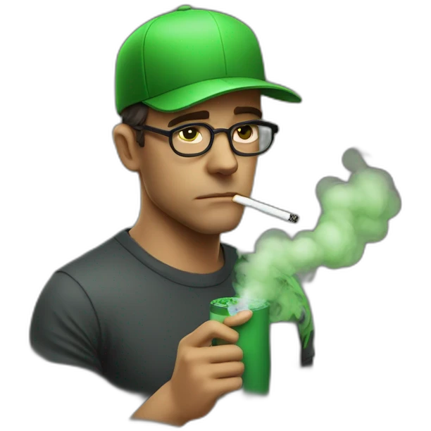 Man Smoking a green cigarette weary tiredeyes looking cool emoji