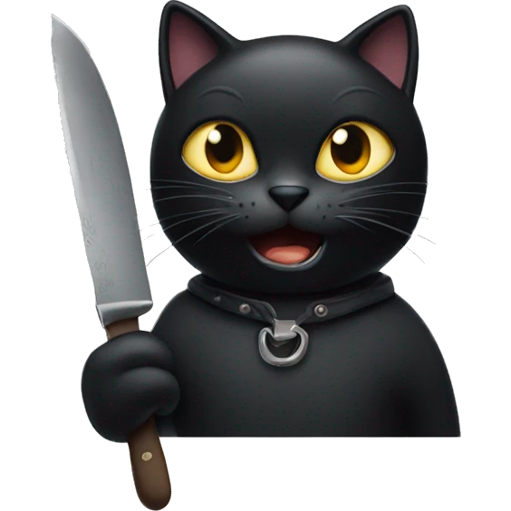 black cat with knife in its mouth emoji