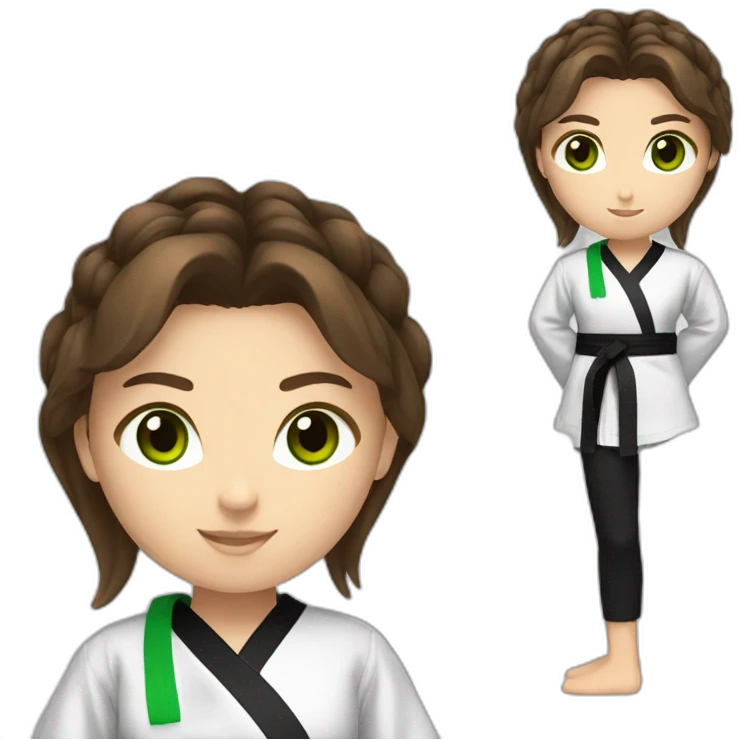 taekwondo girl with black belt brown hair and green eyes  emoji