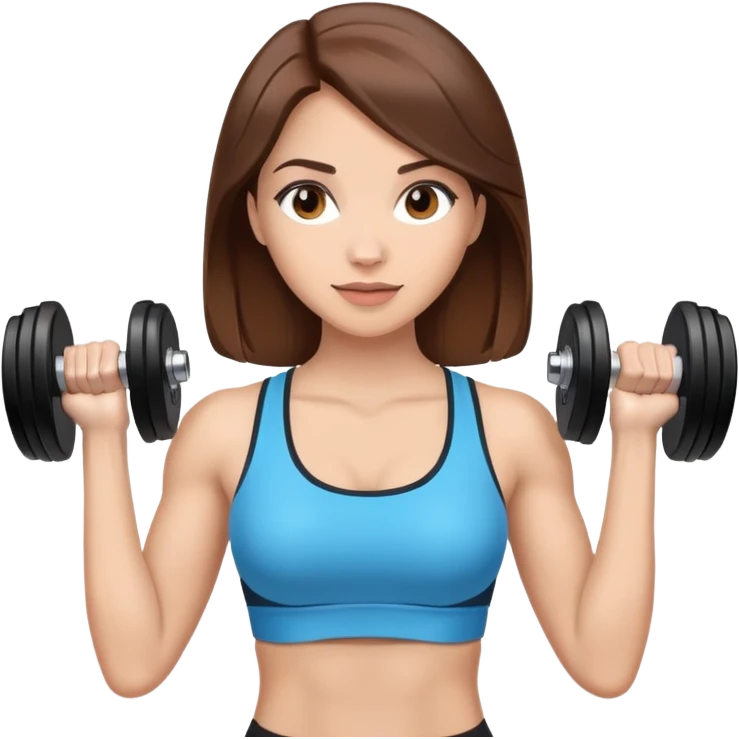 mulher morena clara com cabelos castanhos, segurando dois halteres nas mãos emoji