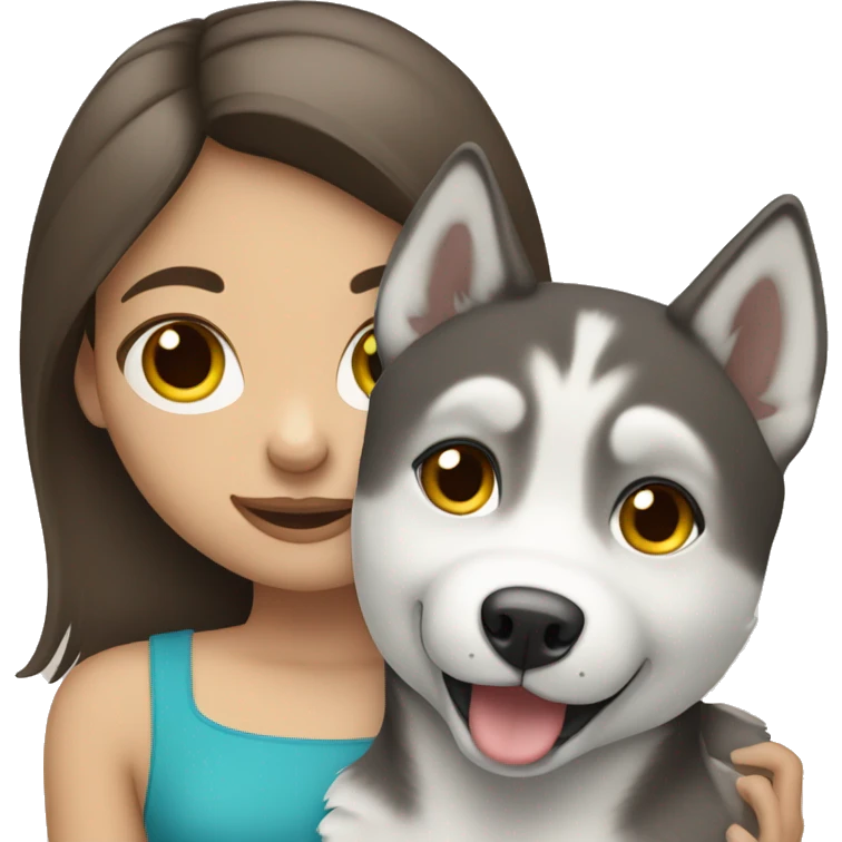Pale brunette girl holding a husky emoji