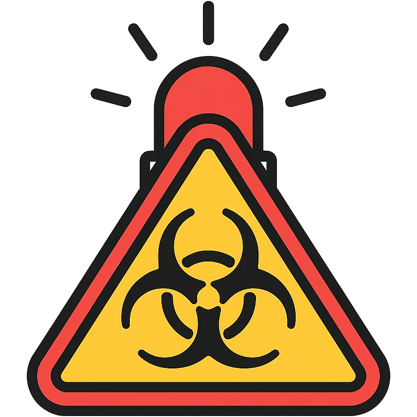 biohazard warning sign, red flashing effect, high alert, color outline style emoji