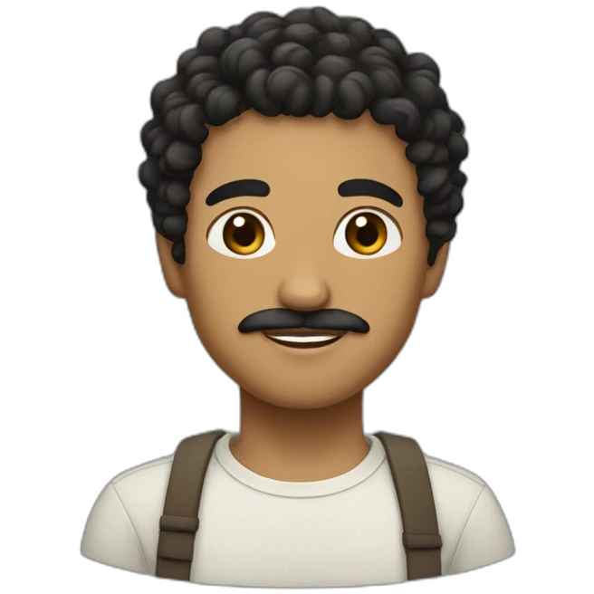 Light brown skin with short curly black  hair and a small thin moustache emoji