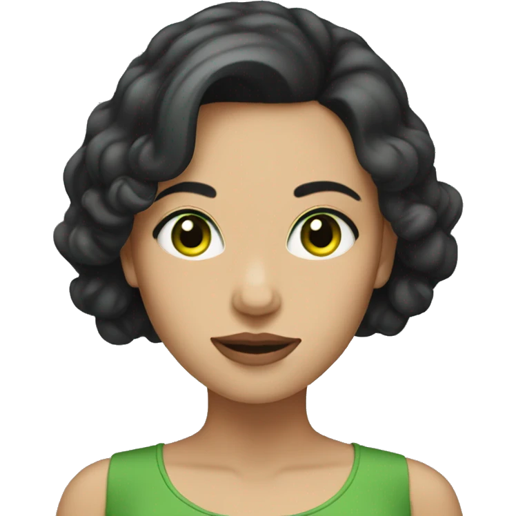 woman with short dark hair and green eyes emoji