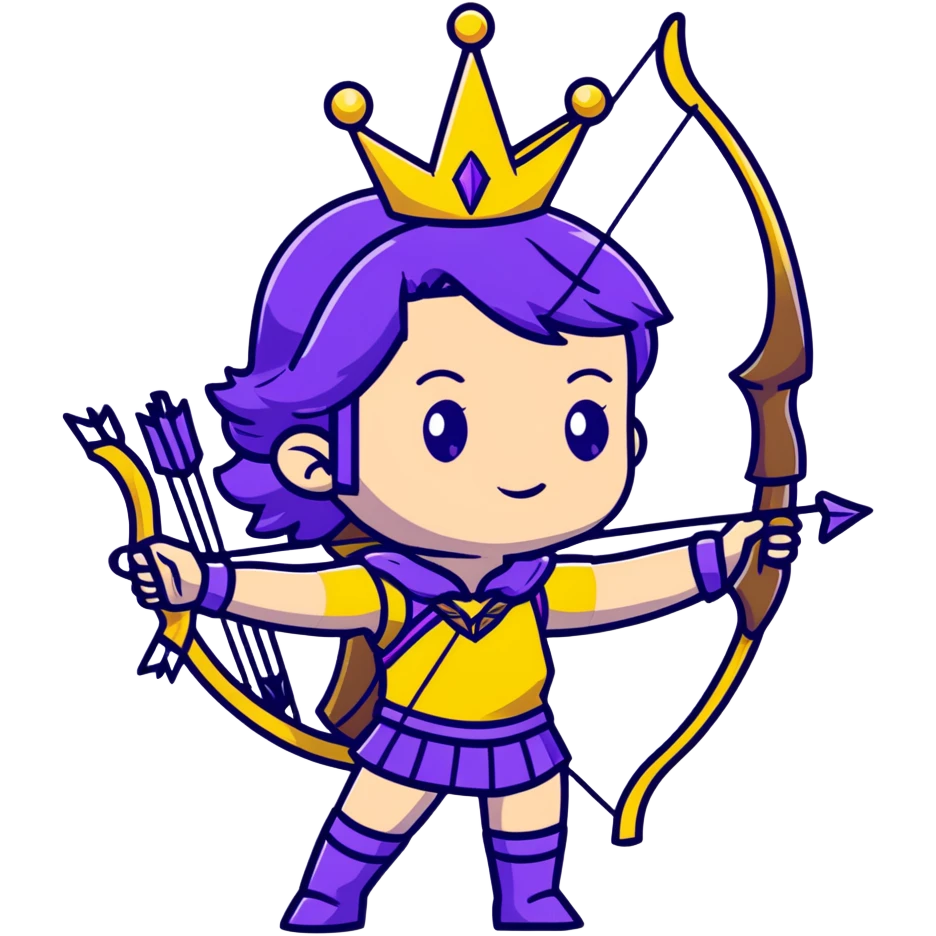 Archer Queen from Clash of Clans with purple hair, crown, bow and arrow, purple outfit emoji