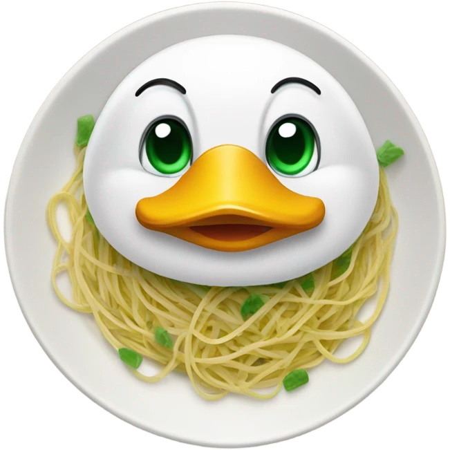 Duck eating pasta emoji