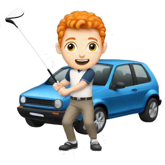 Ginger boy hitting a car with a golf club  emoji