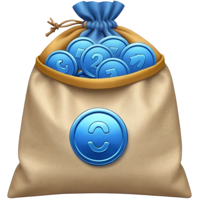 blue coins inside a bag  emoji
