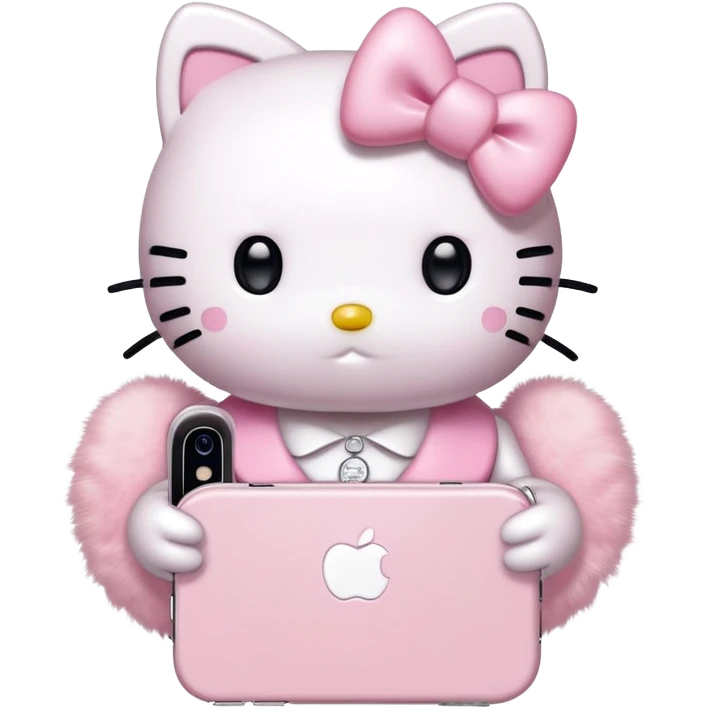 Hello kitty with a light pink bow holding an iPhone emoji