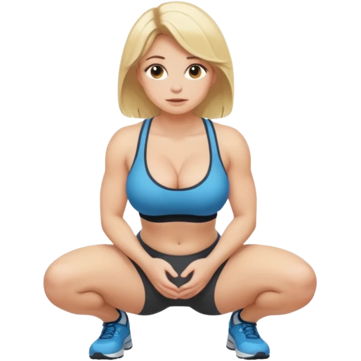 busty blonde woman, SFW, kneeling in a squat, hands on knees emoji