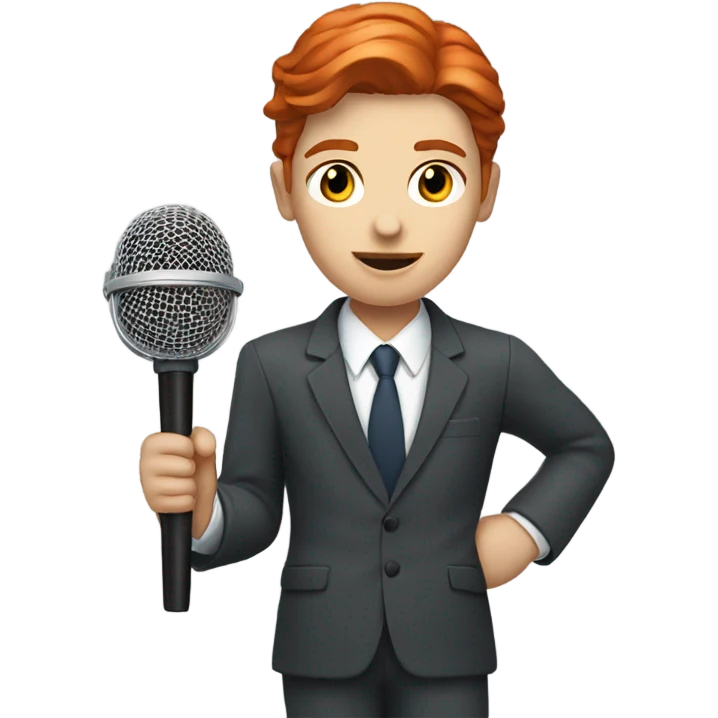 Red hair white skin news reporter holding a stick mic emoji