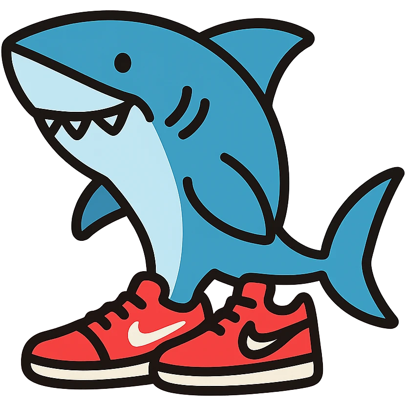 shark wearing red Nike shoes, clean icon style emoji