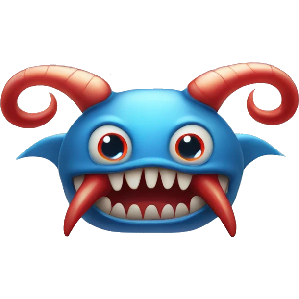 Christian beautiful Leviathan with blue and red horns and glowing blue eyes emoji